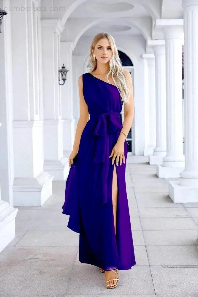 Ladies Chiffon One Shoulder Bridesmaid Evening Dress Wedding Party Evening Dress 28133 by numbersea