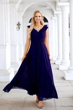 Ladies Chiffon V Neck Sleeveless Floor Length Bridesmaid Evening Dress Wedding Party Evening Dress 28126 by numbersea