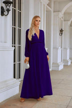 Ladies V Neck Chiffon Long Sleeve Front Slit Bridesmaid Evening Dress Wedding Party Shopping Evening Dress 28109 by numbersea