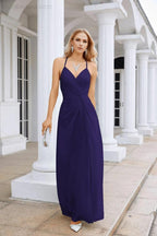 Ladies Chiffon Spaghetti Strap V Neck Front Slit Floor Length Bridesmaid Evening Dress Prom Party Wedding Evening Dress 28116 by numbersea