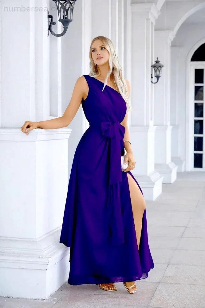 Ladies Chiffon One Shoulder Bridesmaid Evening Dress Wedding Party Evening Dress 28133 by numbersea