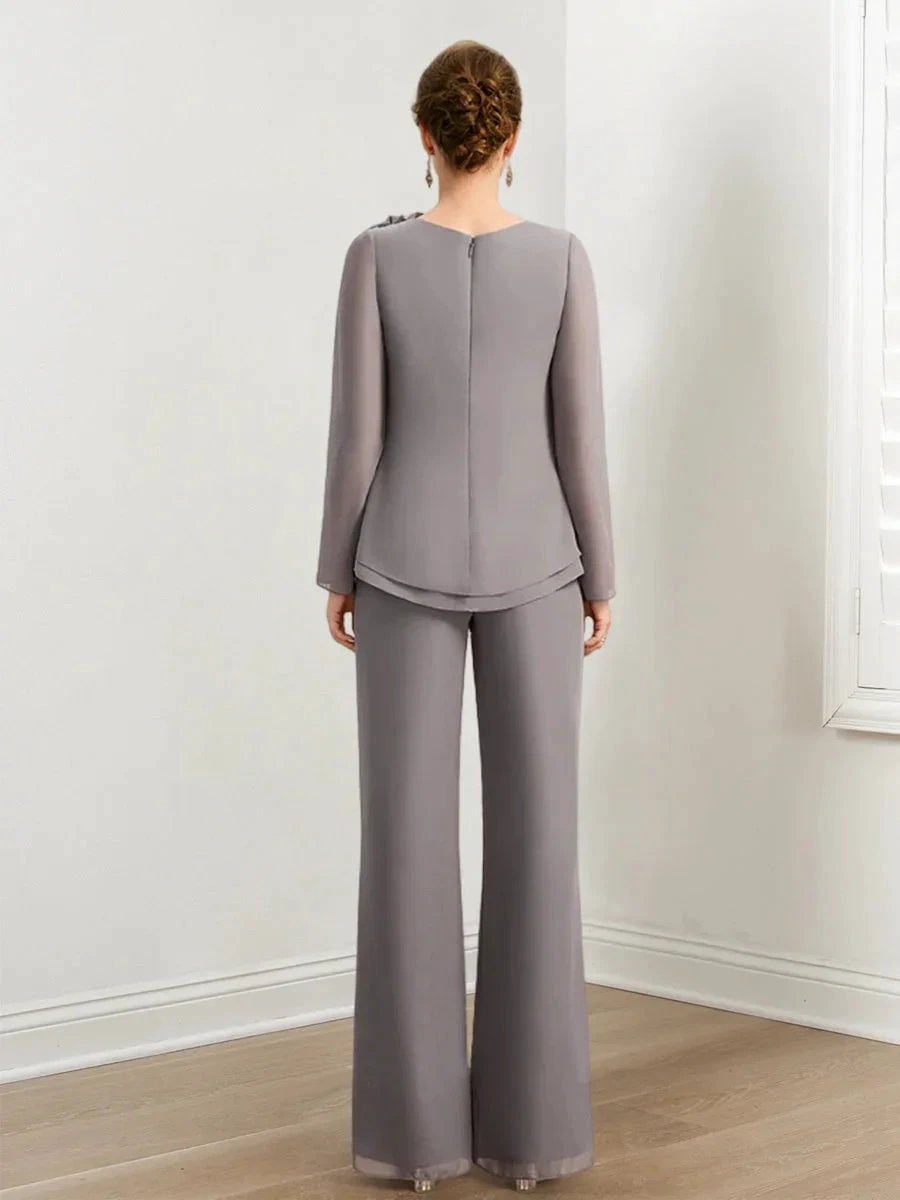 Chiffon Mother of the Bride Pantsuits with Beading & Ruffles by Dreamylily