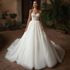 Elegant A-Line Lace Wedding Dresses Luxury Strapless Sweetheart Appliques Bridal Gown Sweep Train Vestido De Noiva by payinti