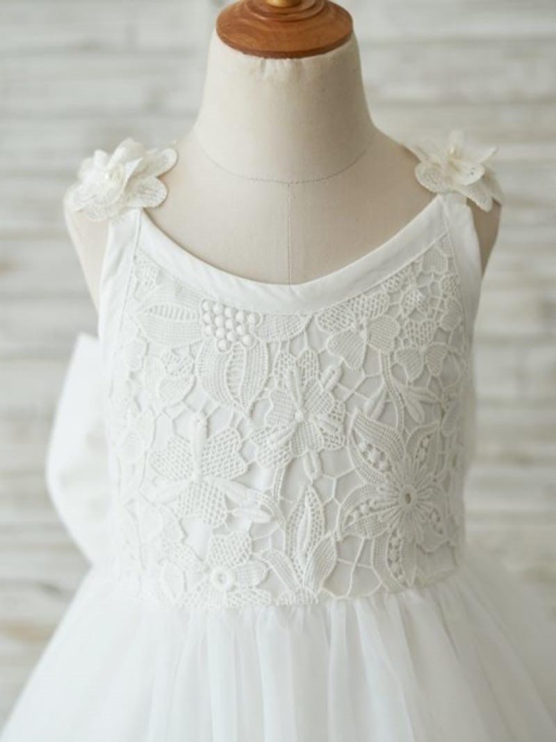 Lace Tulle Knee-length 3D Flower Girl Dress - photo 3