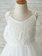 Lace Tulle Knee-length 3D Flower Girl Dress - photo 3