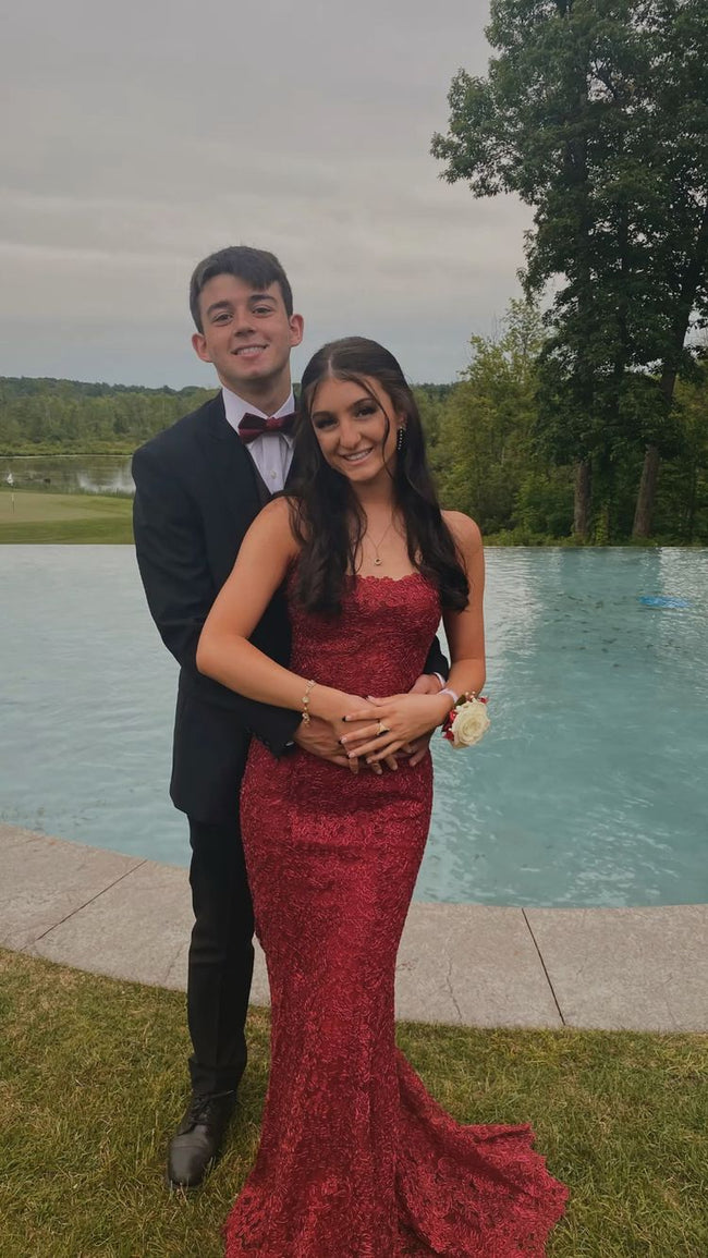 Mermaid Lace Prom Dress Cross-Back Charming Evening Dress Y142 Main Image