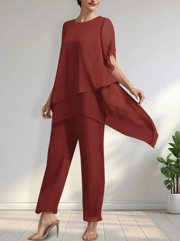 Separates Jumpsuit/Pantsuit Scoop Ankle-Length Chiffon Mother of the Bride Dress by Dreamylily