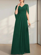 A-line V-Neck Floor-Length Chiffon Mother of the Bride Dress With Pleated by Dreamylily