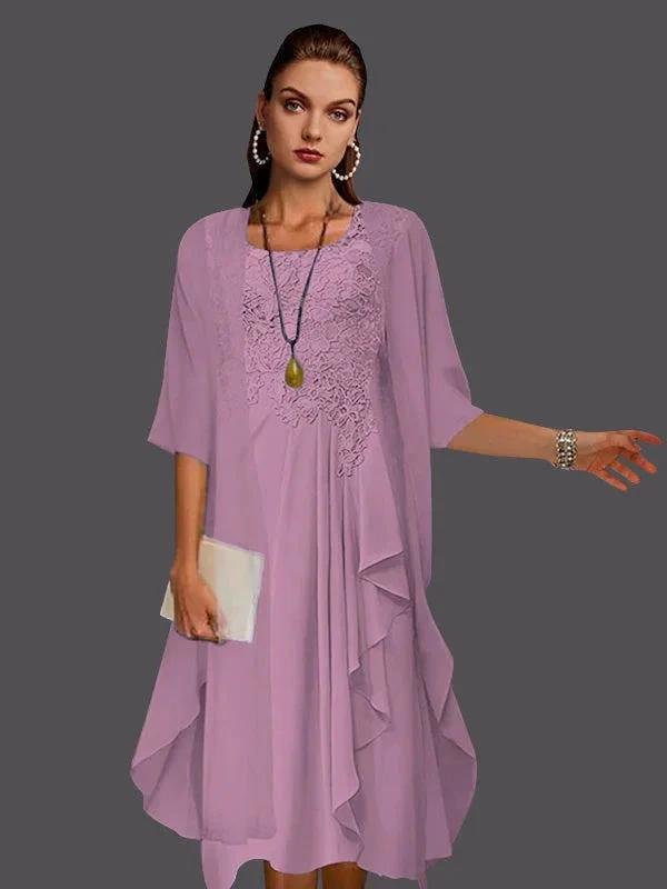 Two Piece A-Line Chiffon Lace Sleeveless Jacket Dresses with Pleats Appliques by Dreamylily
