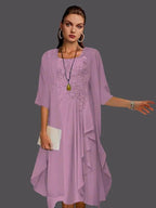 Two Piece A-Line Chiffon Lace Sleeveless Jacket Dresses with Pleats Appliques by Dreamylily