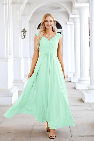 Ladies Chiffon V Neck Sleeveless Floor Length Bridesmaid Evening Dress Wedding Party Evening Dress 28126