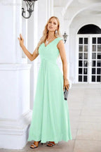 Ladies Chiffon V Neck Sleeveless Floor Length Bridesmaid Evening Dress Wedding Party Evening Dress 28126 by numbersea