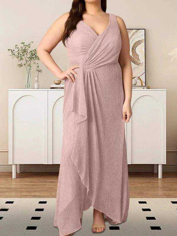 A-Line V-Neck Ruched Metallic Mesh Dress by Dreamylily