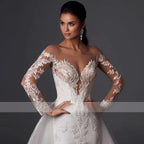 Loverxu Mermaid Vintage Wedding Dresses 2023 Sweetheart Long Sleeve Vestido De Novia Appliques Detachable Train Robe De Mariee by payinti