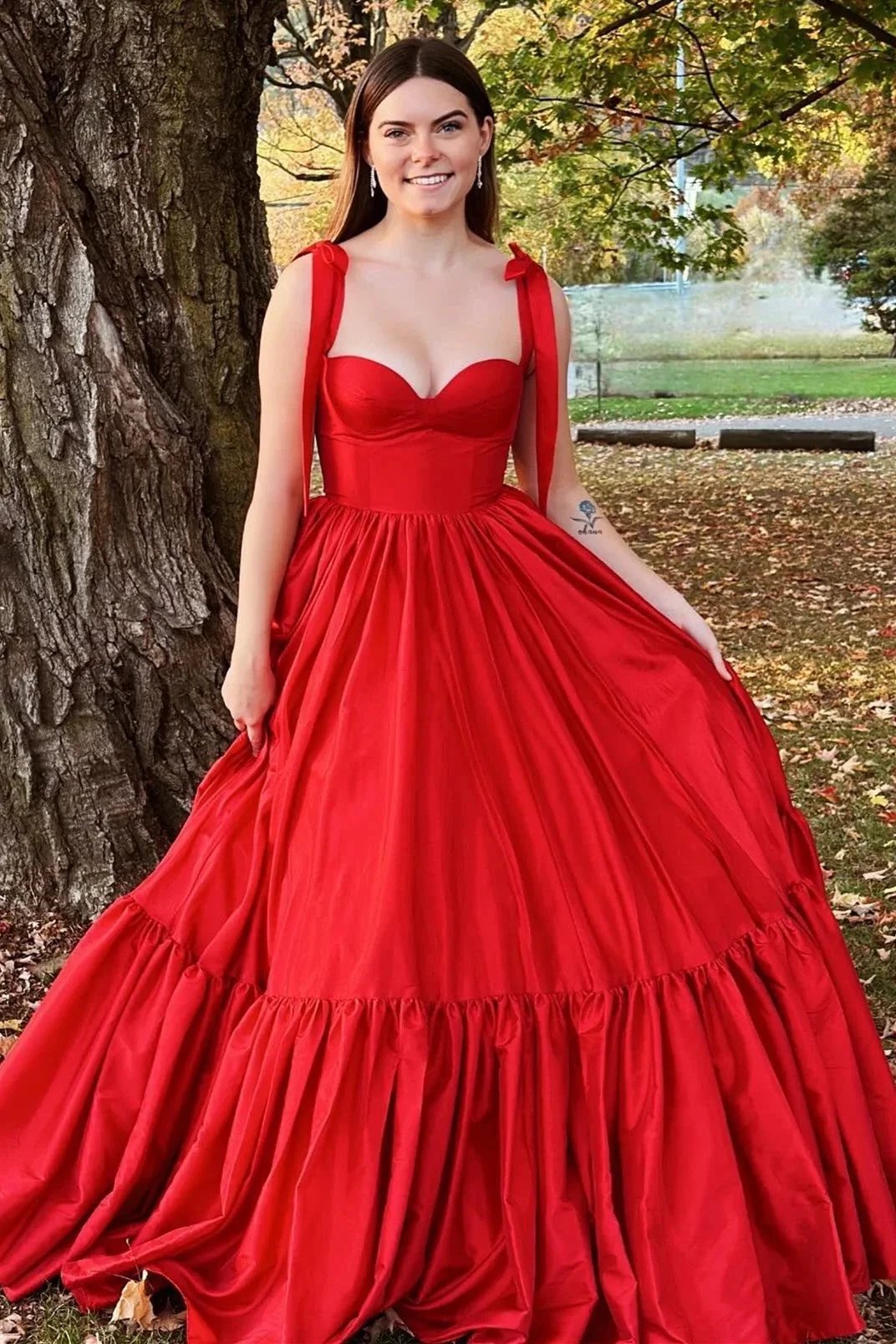 Kamilah| Red Sweetheart Bow Strap A-Line Long Prom Dress by KissProm