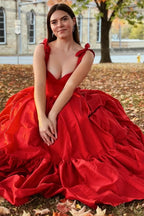 Kamilah| Red Sweetheart Bow Strap A-Line Long Prom Dress by KissProm