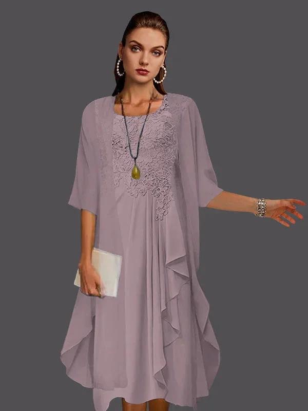 Two Piece A-Line Chiffon Lace Sleeveless Jacket Dresses with Pleats Appliques by Dreamylily