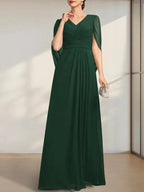 A-line V-Neck Floor-Length Chiffon Mother of the Bride Dress With Pleated by Dreamylily