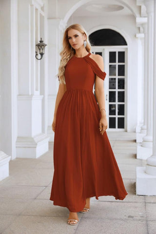 Ladies Chiffon Off Shoulder Swing Sleeve Front Slit Bridesmaid Evening Dress Wedding Party Evening Dress 28117