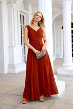 Ladies Chiffon V Neck Sleeveless Floor Length Bridesmaid Evening Dress Wedding Party Evening Dress 28126 by numbersea