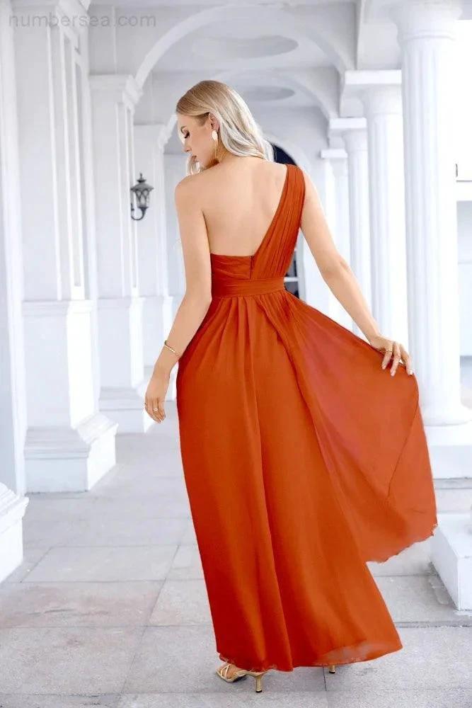 Ladies Chiffon One Shoulder Bridesmaid Evening Dress Wedding Party Evening Dress 28133 by numbersea