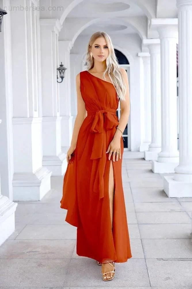 Ladies Chiffon One Shoulder Bridesmaid Evening Dress Wedding Party Evening Dress 28133 by numbersea