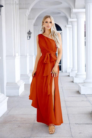 Ladies Chiffon One Shoulder Bridesmaid Evening Dress Wedding Party Evening Dress 28133