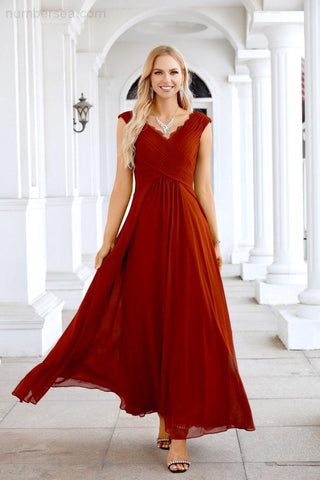 Ladies Chiffon V Neck Sleeveless Floor Length Bridesmaid Evening Dress Wedding Party Evening Dress 28126