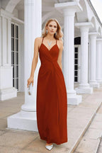 Ladies Chiffon Spaghetti Strap V Neck Front Slit Floor Length Bridesmaid Evening Dress Prom Party Wedding Evening Dress 28116 by numbersea