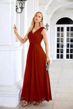 Ladies Chiffon V Neck Sleeveless Floor Length Bridesmaid Evening Dress Wedding Party Evening Dress 28126 by numbersea