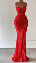 Red Mermaid Evening Dress With High Split Y71 by simplepromdress