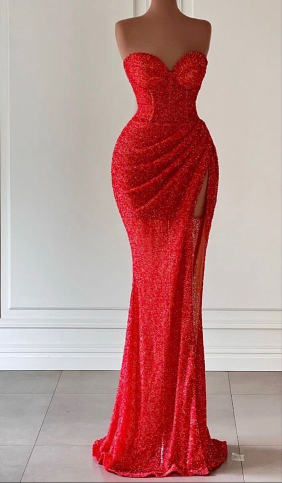 Red Mermaid Evening Dress With High Split Y71 Hover Image