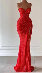 Red Mermaid Evening Dress With High Split Y71 by simplepromdress