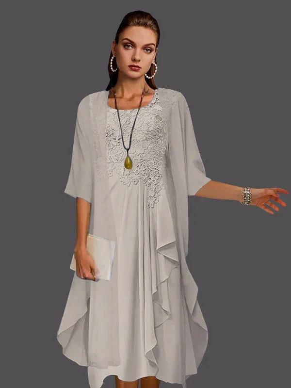Two Piece A-Line Chiffon Lace Sleeveless Jacket Dresses with Pleats Appliques by Dreamylily
