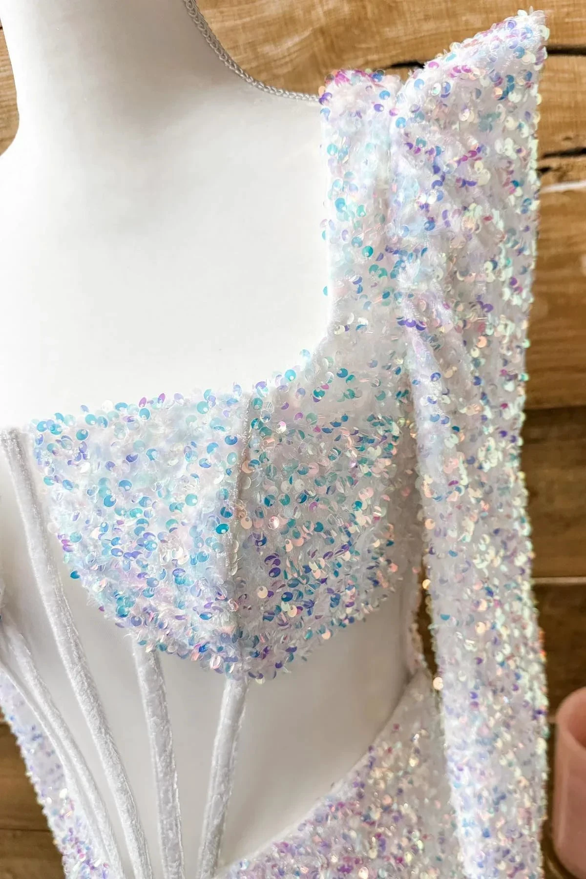 Iridescent White Sequins Long Sleeves Square Neck Homecoming Dress Y2677 by simplepromdress