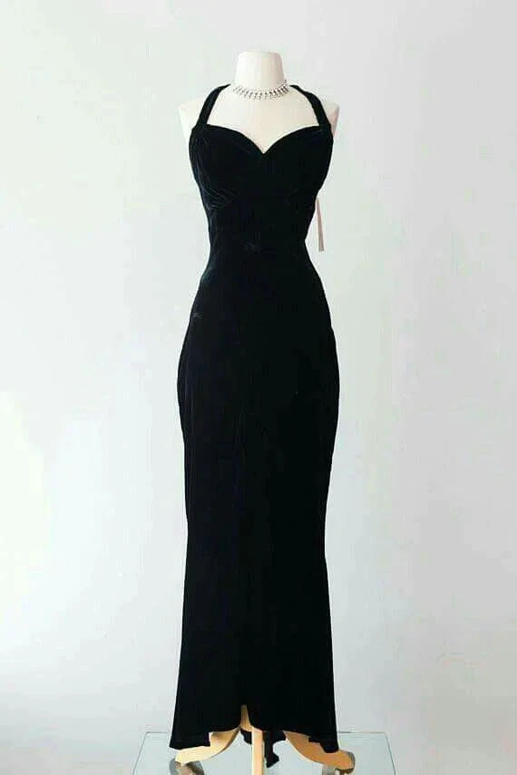 Elegant black evening dress on mannequin, ZAPDRESS formal wear, halter neckline