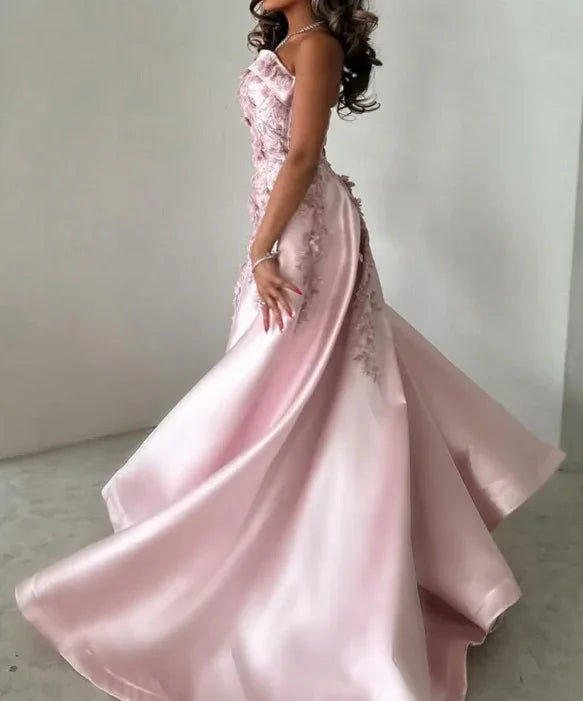 Gorgeous Pink Strapless Satin Appliques Evening Dress Formal Prom Dress Y8427 by simplepromdress