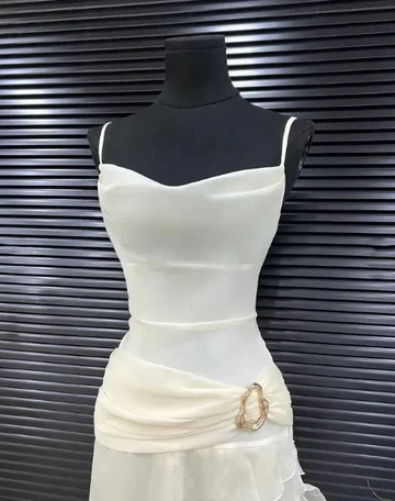 Elegant White Chiffon Mermaid Evening Dress Long Layered Prom Dress Y7716 by simplepromdress