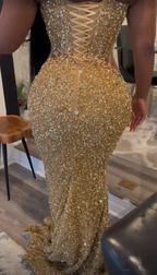 Luxurious Gold Sequins Appliques Evening Dress Mermaid Prom Dress Y7880 by simplepromdress