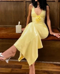 Sexy V Neck Yellow Sequins Sheath Prom Evening Dress With Flowers Y7891 by simplepromdress