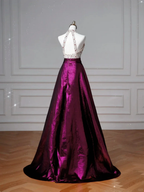 Classy Halter Purple Beaded Satin A Line Prom Dress Long Evening Dress Y8609 by simplepromdress