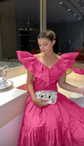 Chic A-line V Neck Pink Evening Dress Pink Formal Dress Y6131 by simplepromdress