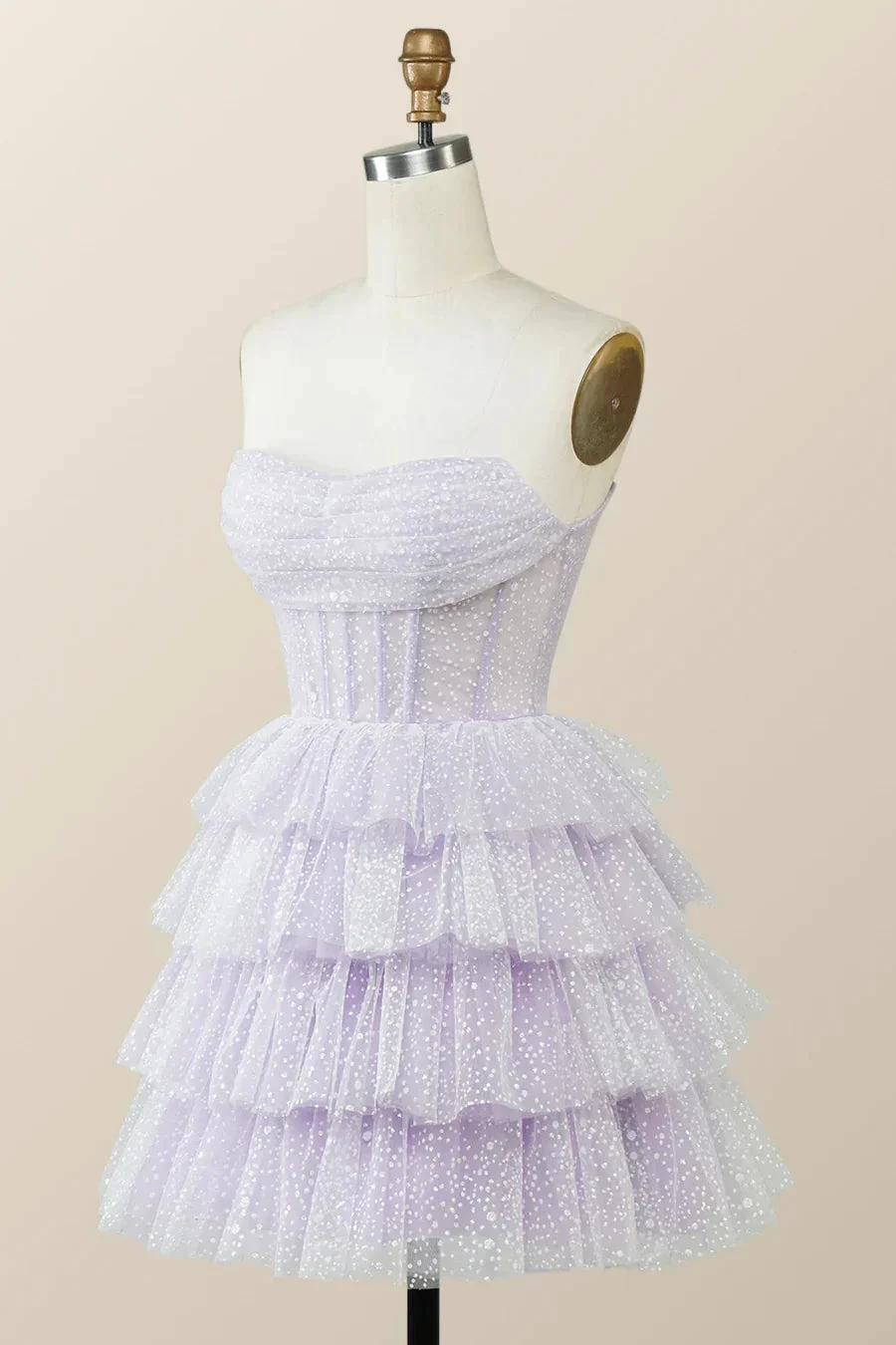 Lavender Strapless Cowl Neck Short A-line Homecoming Dress Y2780 by simplepromdress