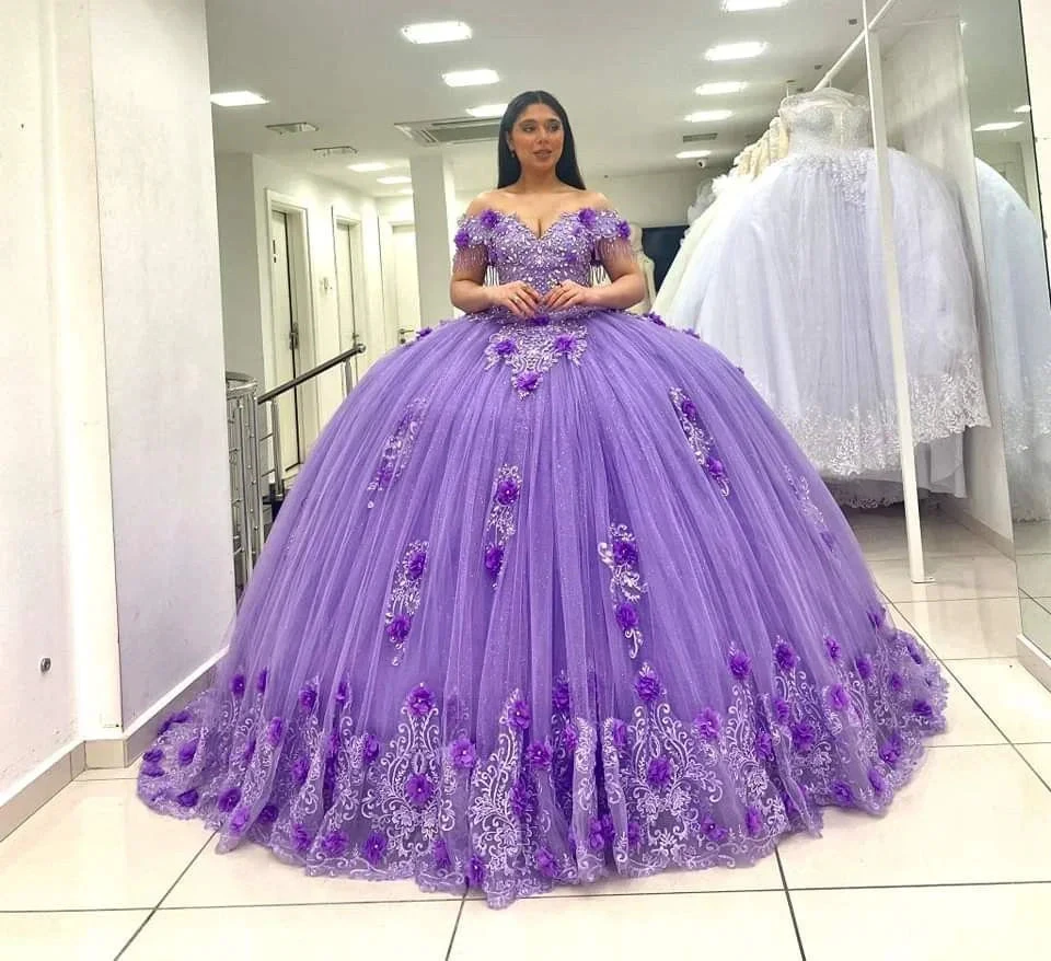 Light Purple Off The Shoulder Quinceanera Dresses,Luxurious Ball Gown,Sweet 15 Dress Y4800 by simplepromdress