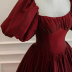 Burgundy Short Sleeves Floor Length Long Evening Dresses Y1031 by simplepromdress