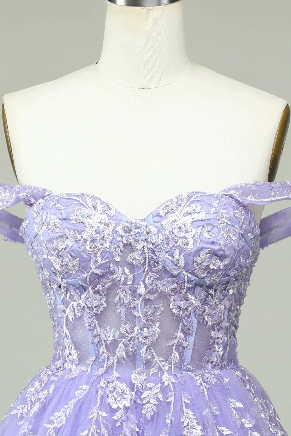 A Line Off the Shoulder Lilac Corset Homecoming Dress with Appliques Y2168 by simplepromdress