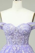 A Line Off the Shoulder Lilac Corset Homecoming Dress with Appliques Y2168 by simplepromdress