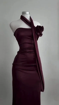 Simple Sheath Burgundy Long Prom Dress Strapless Evening Dress Y8511 by simplepromdress
