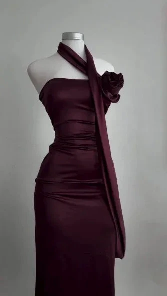 Simple Sheath Burgundy Long Prom Dress Strapless Evening Dress Y8511 by simplepromdress