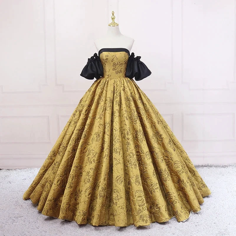 Fashion retro style slim golden bride dress vintage ball gown s04 by simplepromdress